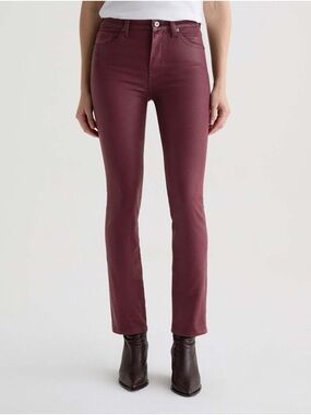 AG Mari Jean Coated Denim Mid-Rise Slim Straight Pants